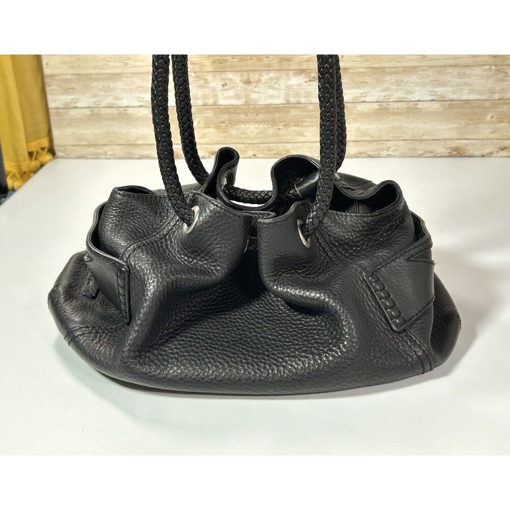 Cole Haan Black Leather Purse Hobo Bag Braided Handle